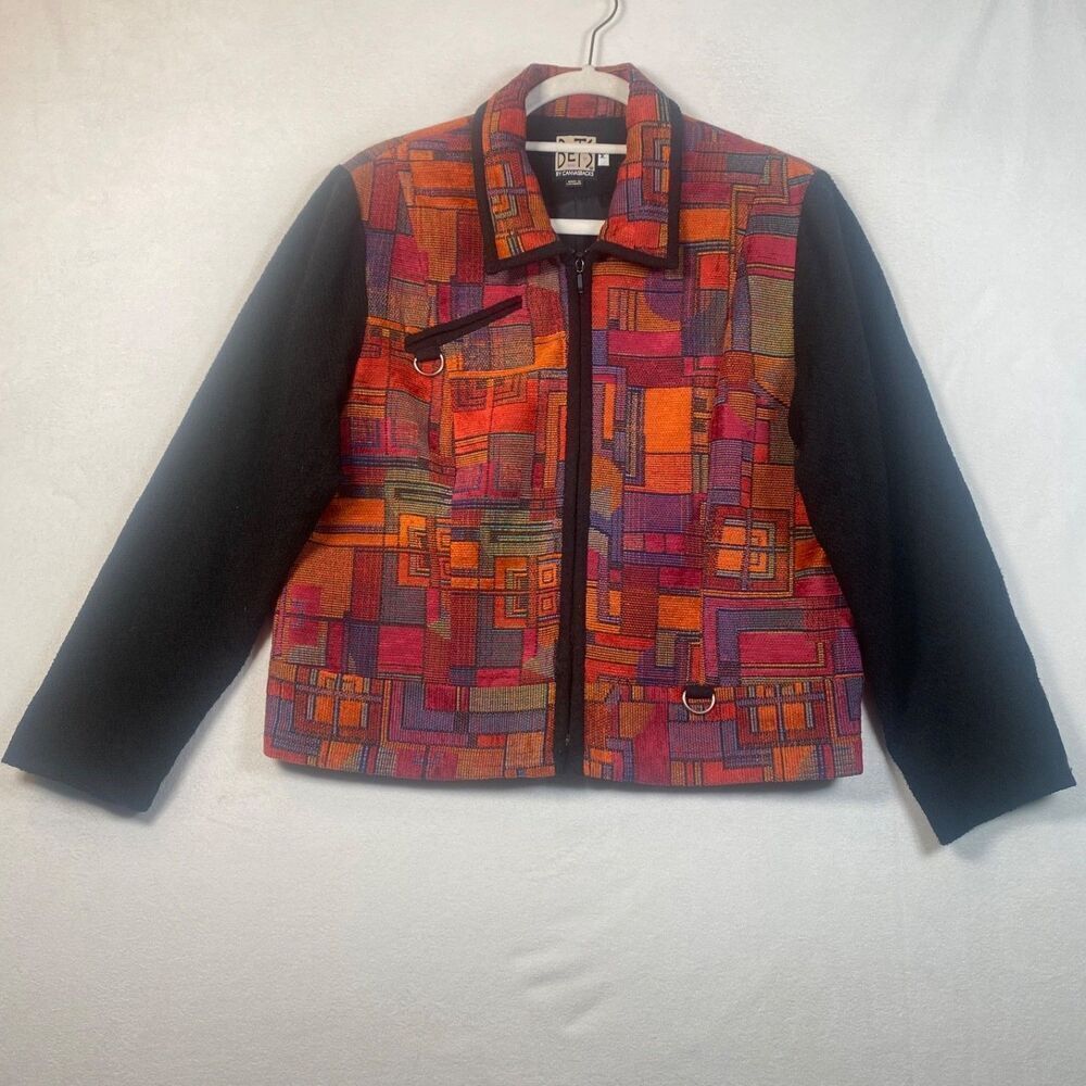 BETS by Canvasbacks Geometric Tapestry Zip Front Jacket Women’s M Black Sleeves